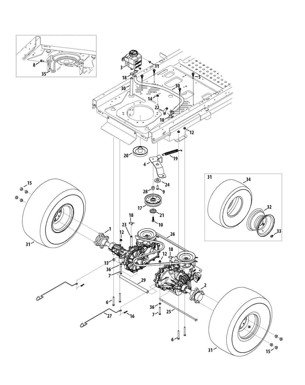 Drive System Diagram and Parts List for Z-FORCESZ48 (17AIDGHB-17AIDGHB010)(2015) Cub Cadet Lawn Tractor